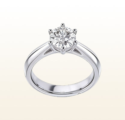 six prong diamond engagement ring round cut white gold solitaire classic design