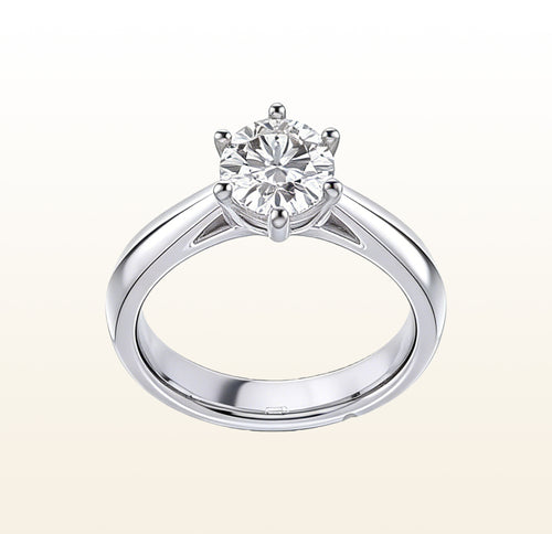 six prong diamond engagement ring round cut white gold solitaire classic design