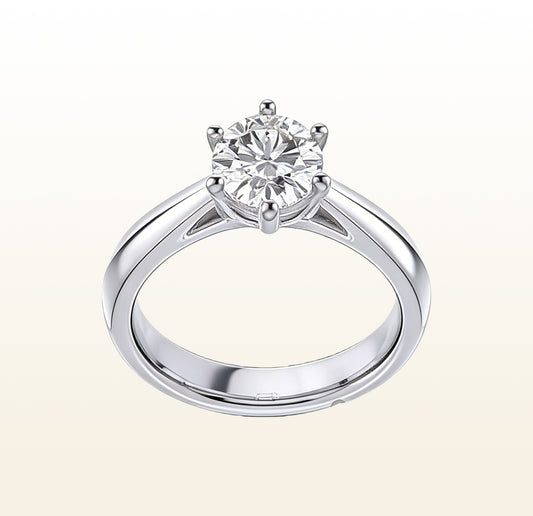 six prong diamond engagement ring round cut white gold solitaire classic design