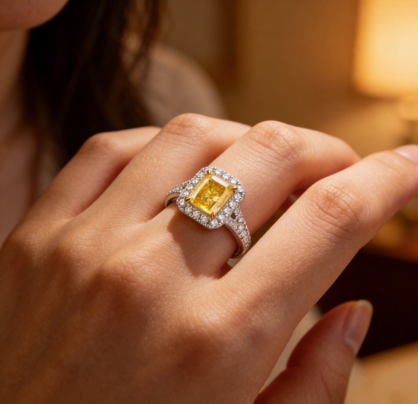 yellow diamond halo ring gold platinum band classic engagement jewelry