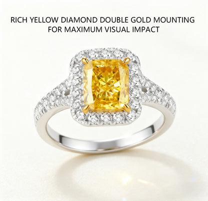 fancy yellow diamond halo ring rare gemstone luxury engagement ring design