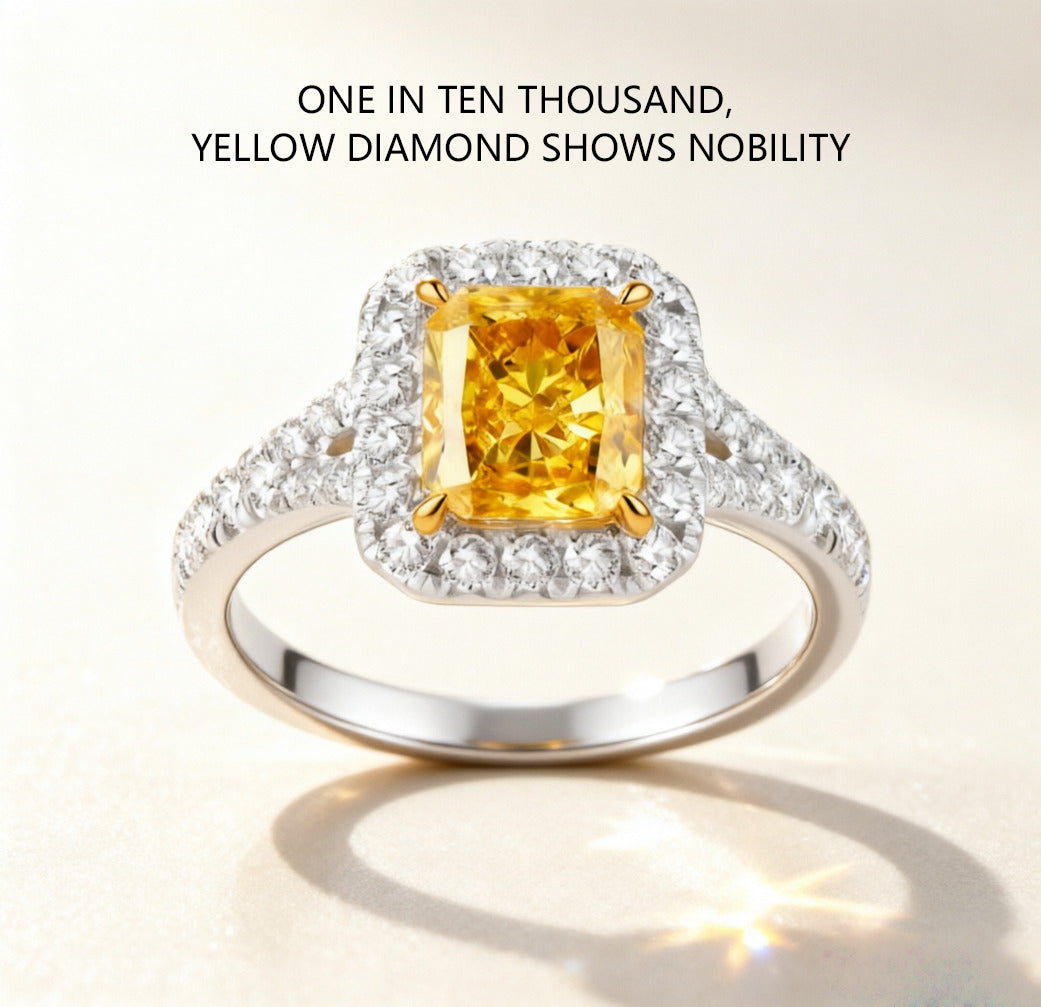 radiant cut yellow diamond halo close up high clarity gemstone detail