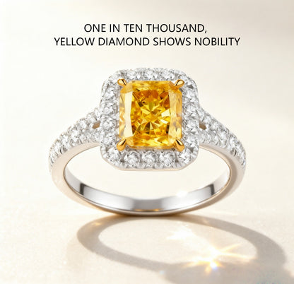 radiant cut yellow diamond halo close up high clarity gemstone detail