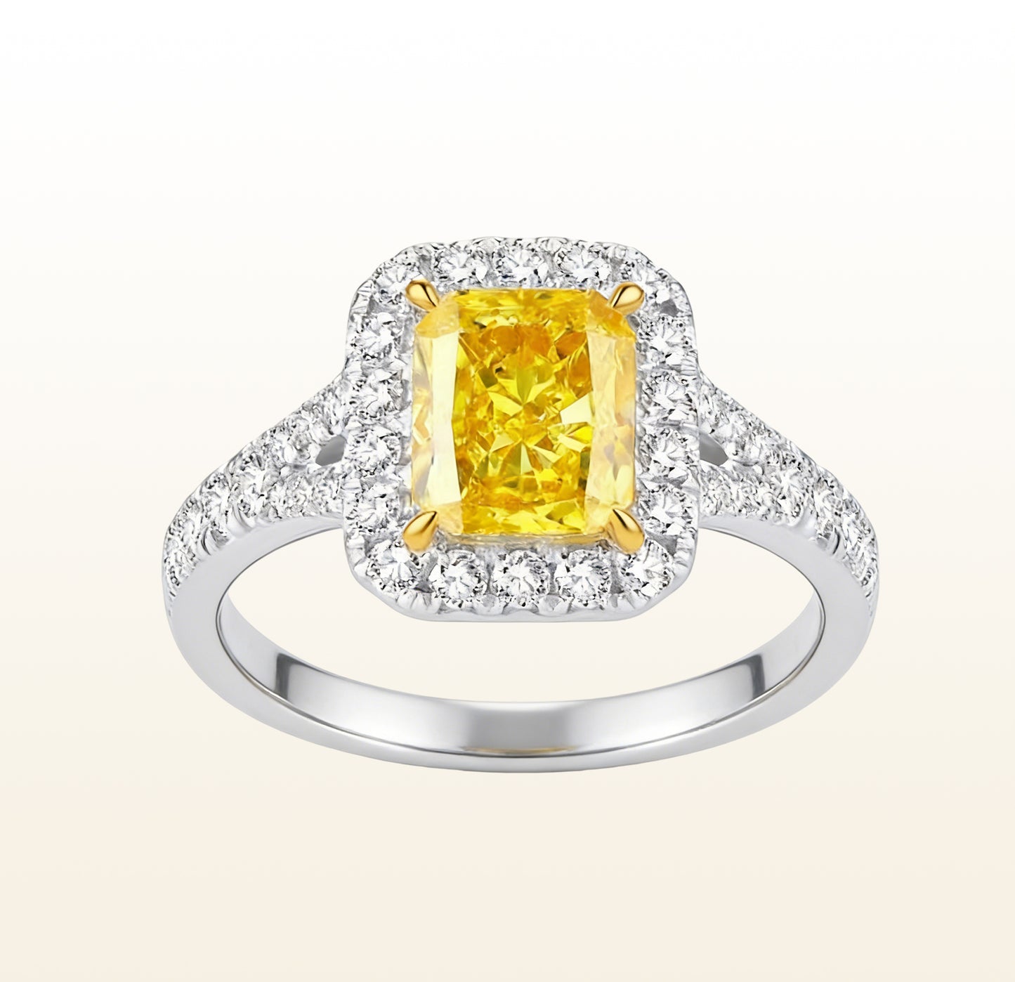 yellow diamond engagement ring halo gold setting luxury jewelry main image